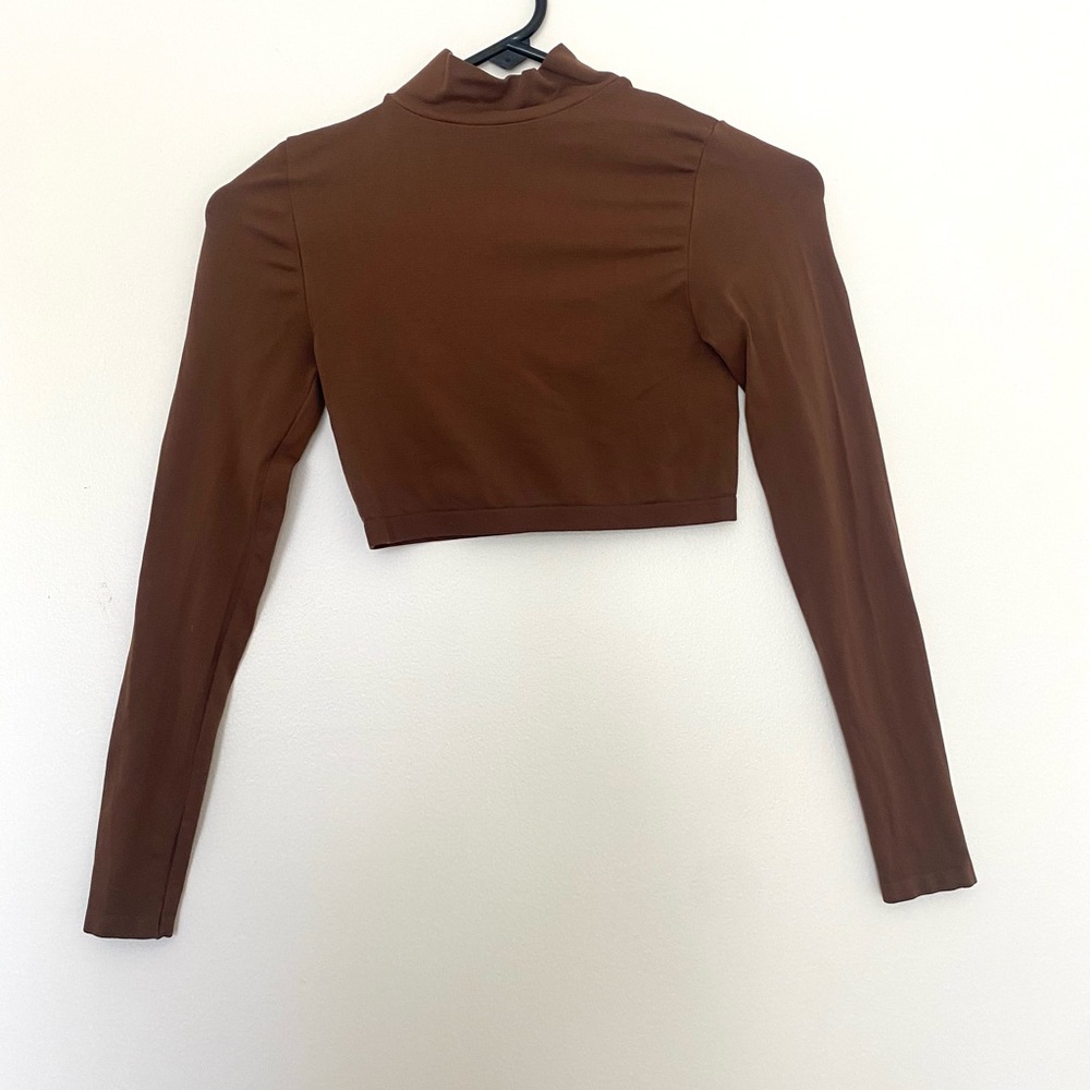 Brown Long Sleeve turtleneck Crop Top